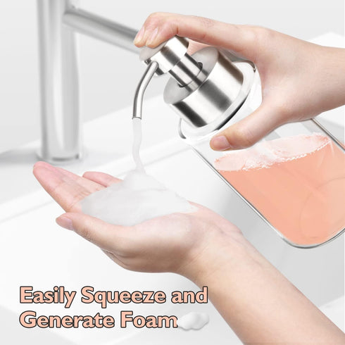 BabyElf Clear Glass Foaming Soap Dispenser with Rust-Proof Stainless Steel Pump, Refillable Liquid Wide Opening Hand Soap Dispenser for Bathroom &...