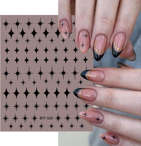 6Sheets Star Nail Art Stickers, 3D Self-Adhesive Purple Gold Silver Black White Stars Nail Design Sticker Starlight Nail Decals for Women DIY Fren...