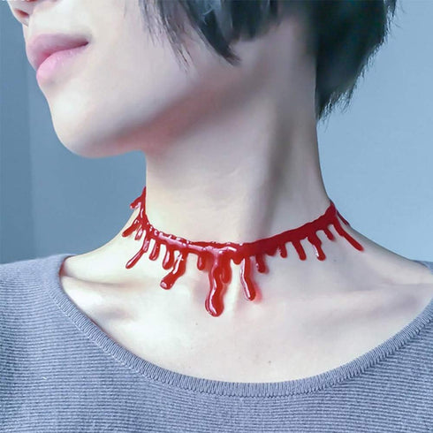Halloween Dripping Blood Necklace Bloody Choker Collarbone Chain Horror Vampire Red Clavicle Necklace Drip Blood Pendants Women Cosplay Costume Pa...