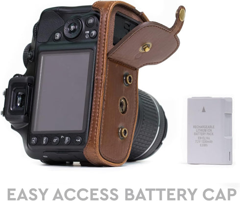 MegaGear Nikon D3400 Ever Ready Leather Camera Case and Strap, with Battery Access - Dark Brown - MG857...