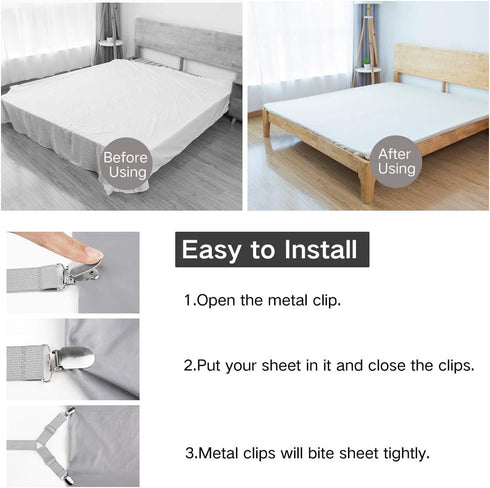 Foloda Bed Sheet Holders, 4 pcs Adjustable Fitted Sheet Straps for Bed Corner, bedsheet Holder Clips Fasteners Suspenders Locker Gripper Scrunchie...