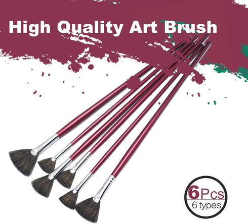 high-Grade Mink 6 pcs/Set Fish Tail Fan Shape Watercolor Gouache Acrylic Painting Pen Artist Oil Painting Brushes Art Supplies...