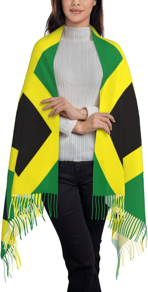 Jamaican Flag Pattern Scarf Long Shawl Wraps Pashmina for Women Girls with Tassels Soft Warm Cozy...