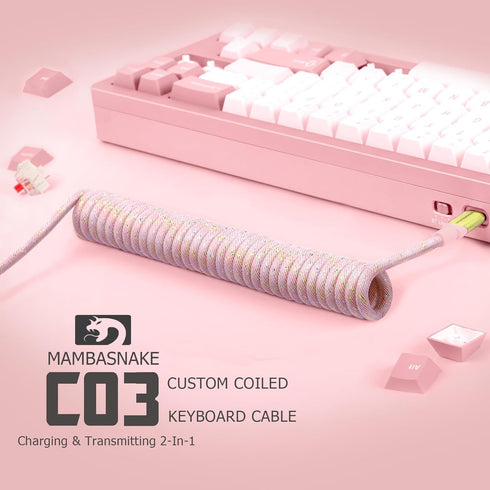 Custom Coiled USB C to A Cable for Gaming Keyboard,Double-Sleeved Starlight Braided Cable with Detachable Metal Aviator 24K Gold Connector 1.7M-2....