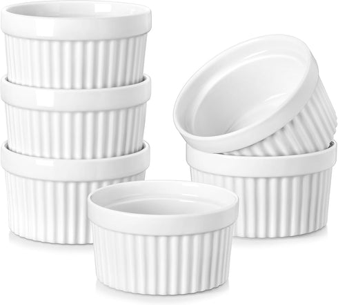 MALACASA Ramekins 4 oz Oven Safe, Porcelain Creme Brulee Ramekins Pudding Custard Cups Small Ceramic Souffle Dishes Ramakan Ramiken Ramicans Bakin...