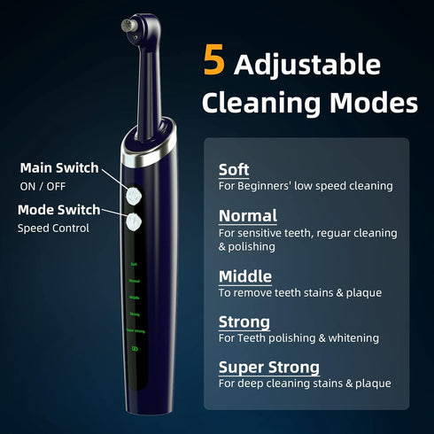 Electric Tooth Polisher, Multifunctional Replacement Head Teeth Cleaning Kit for Fighting Tooth Smoke and Tea Stains, USB Charging, Waterproof (Bl...