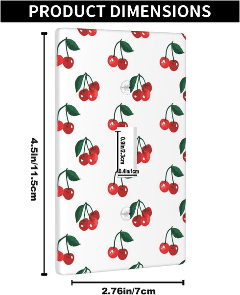Cherry Single Toggle Light Switch Cover Cute Fruits Pattern Red Cherries with Green Leaf Wall Plate Standard 1 Gang Toggle Plug Cover 4.5"x 2.76" ...