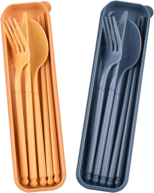 Travel Utensils with Case, Camping Utensil Set Rrusable Utensils Set with Case, Plastic Cutlery Set Forks Spoon Tableware, Portable Camping Cutler...