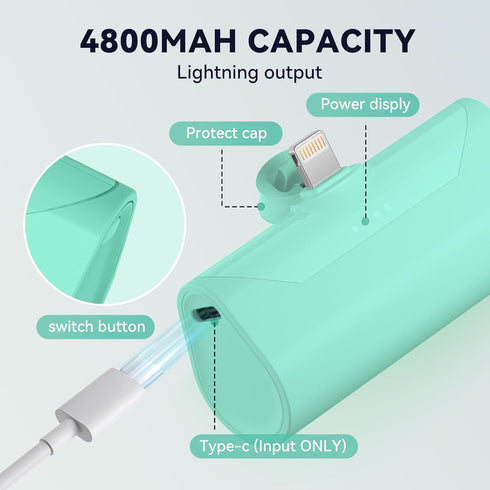 Small Portable Charger Blue 4800mAh Power Bank Ultra-Compact Little Battery Pack Compatible with iPhone 14/14 Pro Max/13/13 Pro Max/12/12 Pro Max/...
