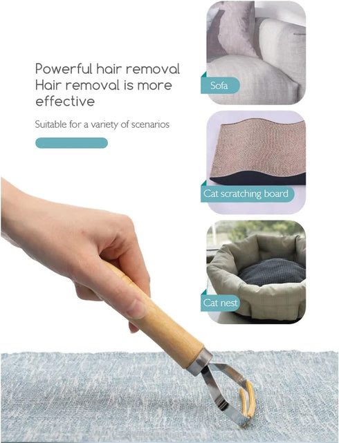 Pack of 2 Pet Hair Removers for Carpet, with Wooden Handle and Double-Sided Metal Scraper, Suitable for Indoor and Car Carpets...