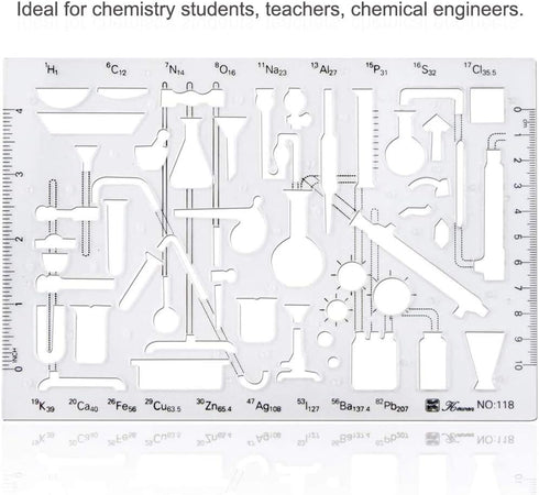 ZYHW Organic Chemistry Stencil Drawing Drafting Template Clear Plastic School Lab Laboratory Chemical Engineering Equipment Symbols...
