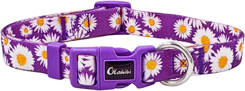 Dog Collar and Leash Set, Cute Daisy Pattern, Polyester Material, 5ft Leash, for Small Dogs.(Small,Purple Daisy)...