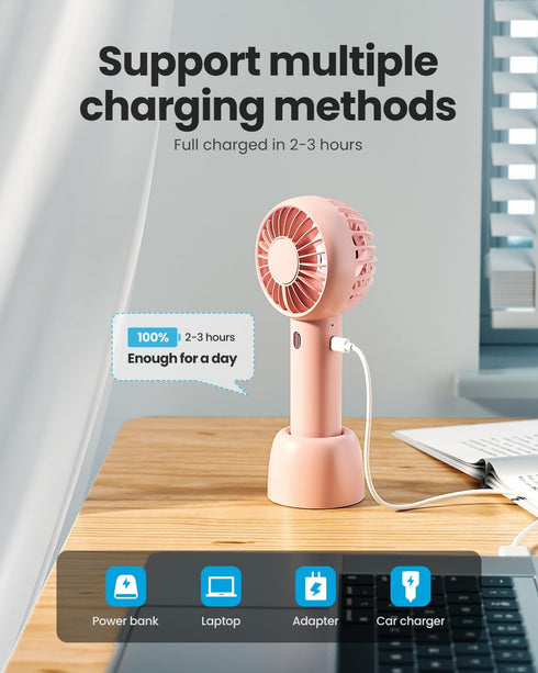 Gaiatop Mini Portable Fan, Powerful Handheld Fan, Cute Design 3 Speed Personal Small Desk Fan with Base, Lightweight Makeup USB Rechargeable Fan f...