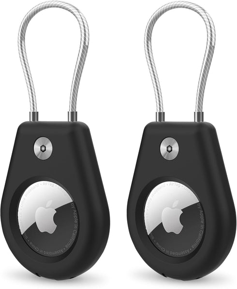 AirTag Holder, 2-Pack Keychain Case Compatible with Apple AirTag, Pink, Quality Plastic, Modern Style, Secure Holder with Wire Cable for Keys, Lug...