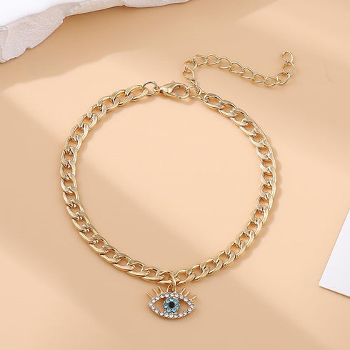 Evil Eye Ankle Bracelet Gold Plated Cuban Link Chain Anklet Cubic Zirconia Diamond Evil Eye Anklet Summer Beach Demon Eye Ankle Chain Turkish Luck...
