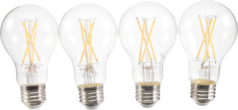 Satco S12463 8 Watt A19 LED Bulb, Clear, 3000K, Medium Base, 120 Volt, 4-Pack...