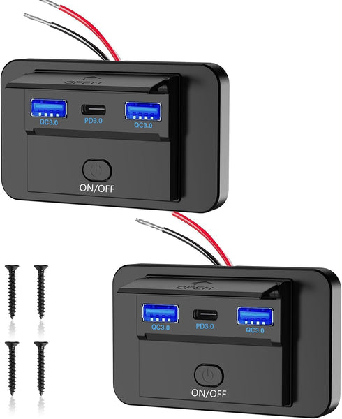 12V RV Type C USB Outlet with Power Switch 66W Dual QC3.0 USB &PD3.0 Quick Charge Socket 12V 24V Car Charger RV Switch Panel Car Charger with Wate...