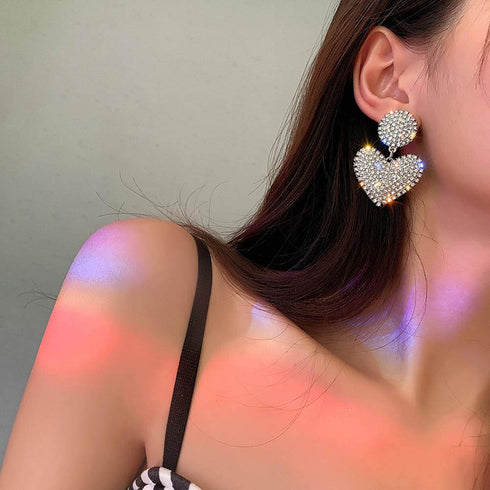 fxmimior Fashion Women Full Rhinestoes Heart Love Earrings Hand Chain Drop Dangle Earrings Jewelry for Women and Girls...