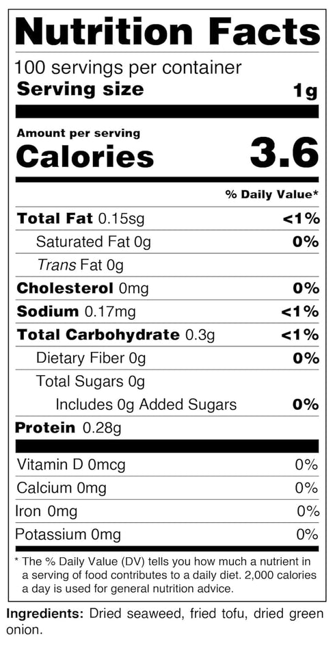 Japanese Miso Soup Ingredients 3.52oz(100g) Each No.1 + No.4 (Wakame seaweed, Wheat gluten, Spinach In No.1, Wakame Seaweed, Tofu, Green Onion In ...