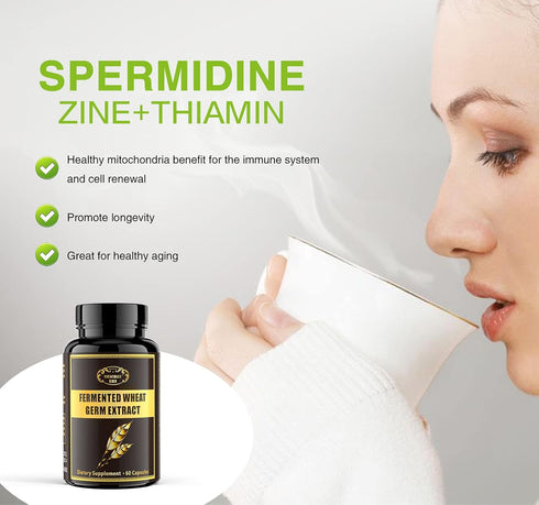 1000MG Spermidine Supplements Fermented Wheat Germ Extract Capsule with 10MG Higher Spermidine & Zinc for Antioxidant, Cell Renewal, Immune System...