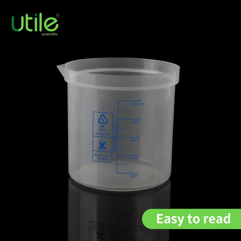 Utile 2 Pcs Plastic Beaker Set of Vol.1000ml, Plastic Measuring Beaker For Lab Science with Blue Printed Graduation, 4007.0281.2...