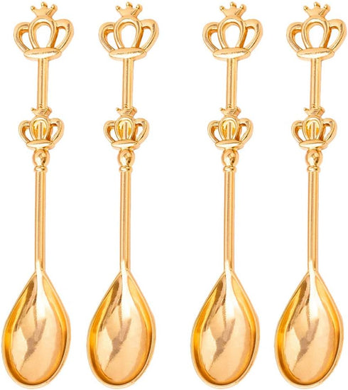 ABOOFAN 8PCS Stainless Steel Golden Coffee Cake Spoon Crown Cake Spoons Small Teaspoon for Ice-Cream, Soup, Salt, Sugar, Tea Stirring...