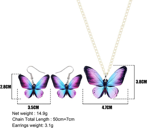 Acrylic Purple Butterfly Jewelry Set Cute Monarch Butterfly Earrings Necklace Charms Insect Dangle Pendant Ornament Gifts for Women...