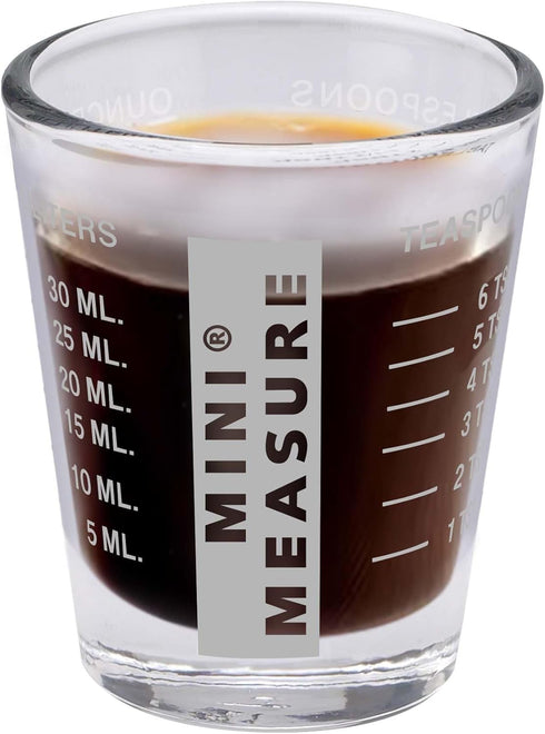 Kolder Mini Measure Heavy Glass, 20-Incremental Measurements Multi-Purpose Liquid and Dry Measuring Shot Glass, White...