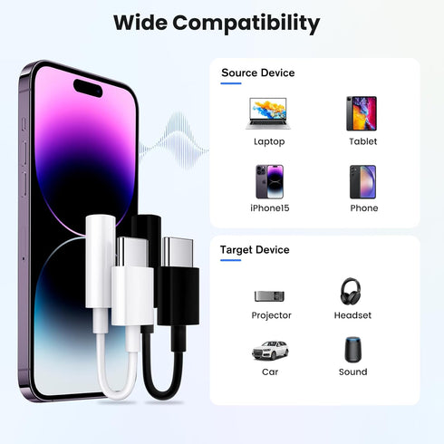 2pack Type C to 3.5mm Female Headphone Jack Adapter, USB C to Aux Audio Dongle Cable Earphone Jack Converter Compatible with iPhone 15,Samsung Gal...