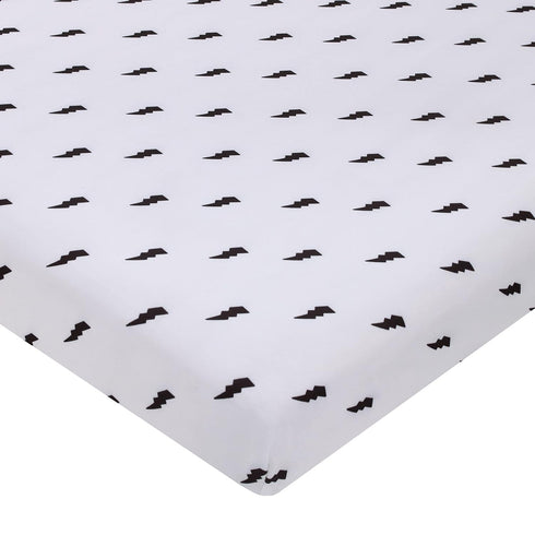 NoJo Lightning Bolt Black and White Nursery Fitted Mini Crib Sheet...