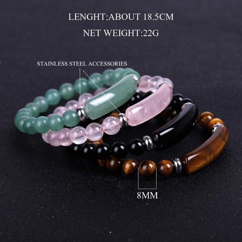Unisex Healing Stone Bracelets Natural Gemstone Charm Stretch Bracelet Crystal Energy Heart Charm Tiger Eye 8MM Beads Bracelet Handmade Meditation...