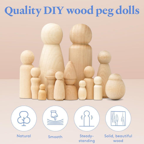 Large Wooden Peg Dolls 5-1/2 inch, Pack of 2 Unfinished Jumbo Dad Peg Doll Figures for Peg People Crafts, by Woodpeckers...