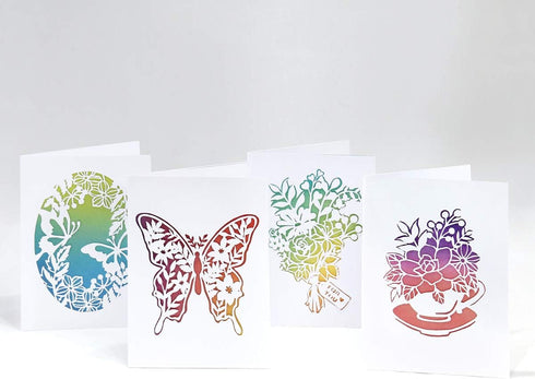 Katy Sue Adventures in Paper Cutting | Blossoms & Butterflies Cards Set | Four Stunning Ready to Cut Designs | Designed by Emma Boyes...