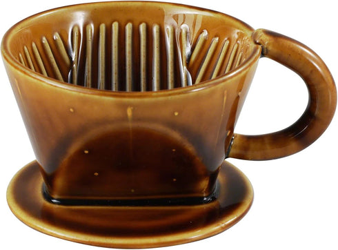 Asayu Japan Ceramic Coffee Pour Over Maker Set in Caramel, Slow Brewing Paper Filter Holder and Dripper with 3 Holes for Coffee and Tea - Coffee D...