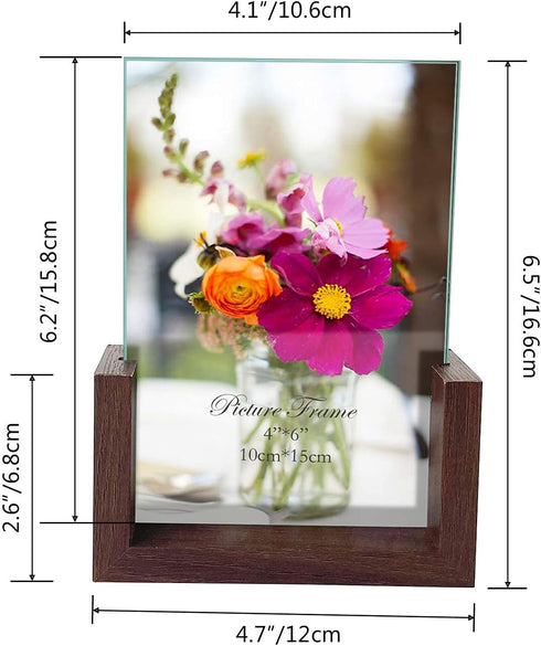 RLAVBL 4x6 Picture Frame Set of 2, Rustic Double Sided Tempered Glass Photo Frames with Wooden Base for Tabletop or Desktop Display...