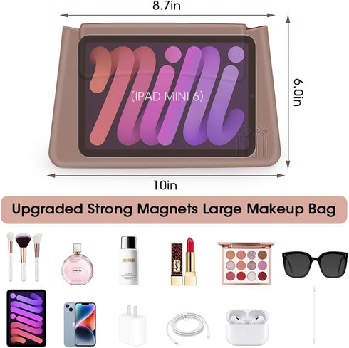 Silicone Makeup Bag Travel, Magnetic Large Toiletry Bag for Women Premium Travel Easy Carry Cosmetic Bags Soft for Makeup, Beauty Tools, Brushes S...