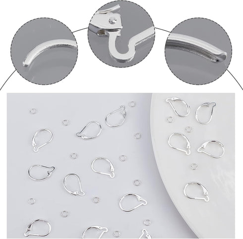 Beebeecraft 1 Box 20Pcs Leverback Earring Findings 925 Sterling Silver Plated French Earring Hooks 15.6x10mm Ear Wire Clip Earring Connector with ...