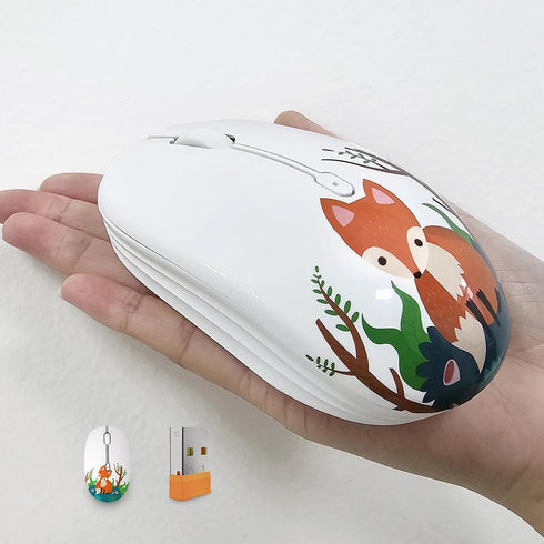 Cute Wireless Mouse, Bluetooth Mouse Dual Mode with 2.4GHz USB Receiver for Laptop, iPad, MacBook, AA Battery Silent Cartoon Fox Cordless Mice for...