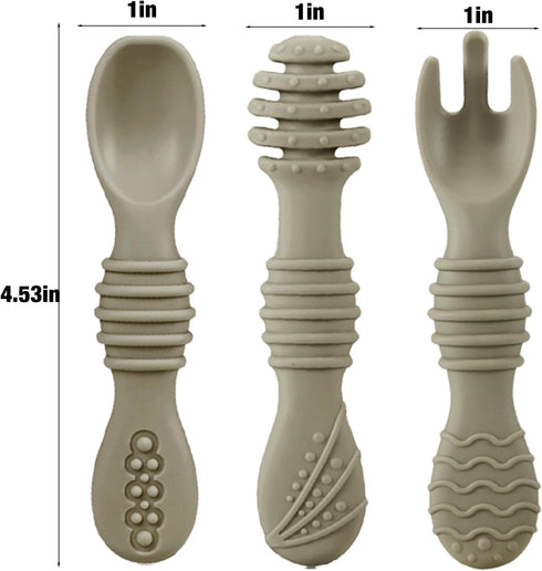 PandaEar Silicone Baby Spoons & Fork Feeding Set (6 Pack) | BPA Free Fist Stage Silicone Self Feeding Utensils for Infant Baby Led Weaning Ages 6 ...