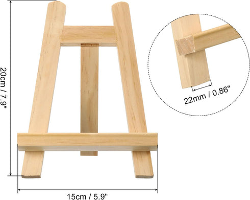 PATIKIL 7.9" Mini Wooden Easel Stand, 2 Pack Table Use Triangle Holder for Displaying Photos, Card, Canvases, Wedding, Wood Color...