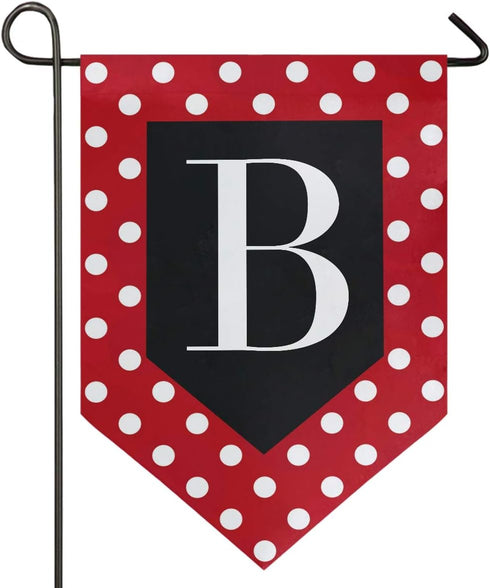 Monogram Letter B Garden Flag Red and White Polka Dot Pattern Double Sided Home Yard Decor Banner Outdoor 12.5 x 18 Inch...
