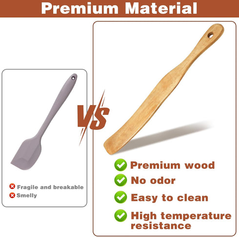 2Pcs Wooden Spatula for Cooking, Sourdough Spurtles Kitchen Tools Wooden Spurtle Spatula Dough Stir with Hanging Holes Sourdough Spatula, Kitchen ...