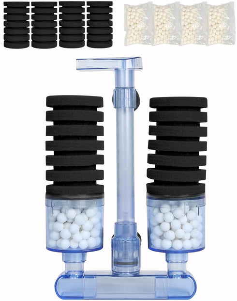 UPETTOOLS Aquarium Biochemical Sponge Filter, Ultra Quite Aquarium Air Pump Double Head Bio Sponge Fish Tank Foam Filter...