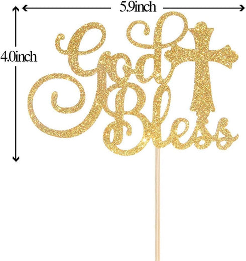 WeBenison God Bless Cake Topper Gold Glitter First Communion Baby Shower Party Decorations Bless This Child/Gold Glitter...