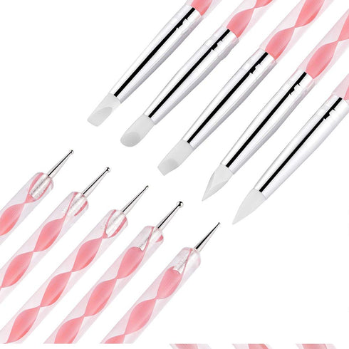 AUOCATTAIL Nail Art Design Tools 15pcs Painting Brushes Set with 5pcs 2-way Dotting Pens & A Gold-rimmed Resin Palette Nail Art Brushes Kits Nail ...