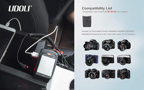 NP-W126 Camera Battery Charger with LCD Display USB Port Portable Travel Car Battery Charger for Fuji Fujifilm FinePix HS30EXR HS35EXR HS50EXR X S...