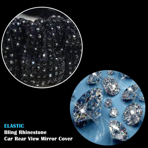 Bling Rearview Mirror Accessories Elastic Plush Car Rear View Mirror Cover for Women Bling Car Accessories Universal Fit Black...