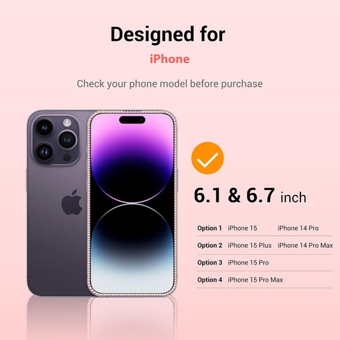 2024 Fashion iPhone 15/14pro Screen Protector, 2Pack Cute Tempered-Glass Film with Diamond For iPhone 15, Full-Coverage Protection, Best Gift Scra...