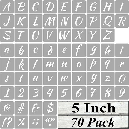 5 Inch Alphabet Letter Stencils for Painting - 70 Pack Letter and Number Stencil Templates with Signs for Painting on Wood, Reusable Numbers and L...