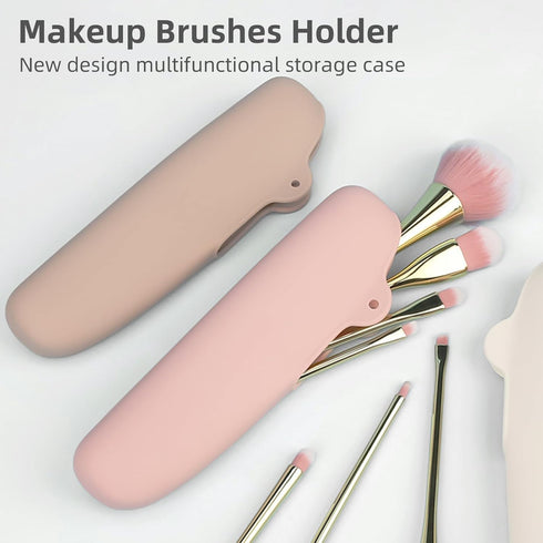 Makeup Brush Holder, Waterproof Silicone Cosmetic Container Brushes Set Protective Storage Case for Travel - Convenient Closure No Zipper, Portabl...